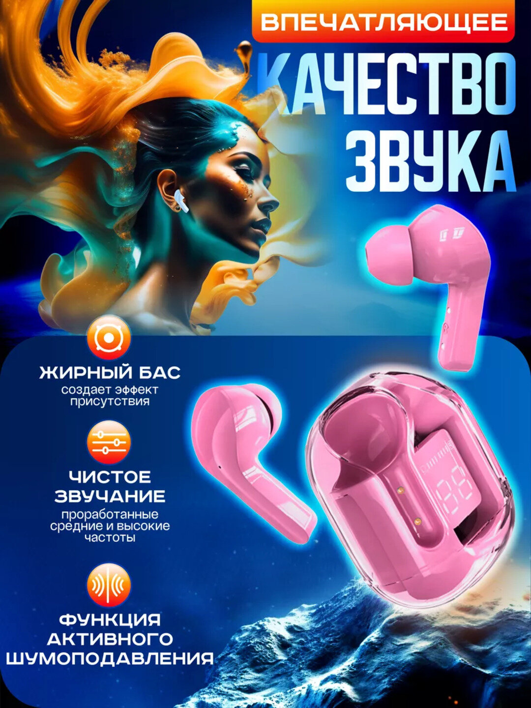 Беспроводные наушник с дисплеем, микрофоном и шумоподавлением IOS Android — фото 1