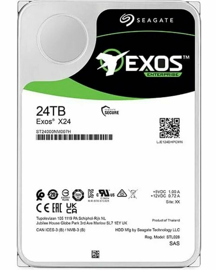 Жесткий диск серверный Seagate 3.5" 24TB Exos X24 SAS 12Gb/s, 7200 rpm, 512 MB (ST24000NM007H)