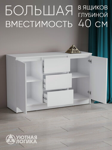 Изображение товара Комод уютная логика, с тремя ящиками, ЛДСП, белый, 120х45х78 см