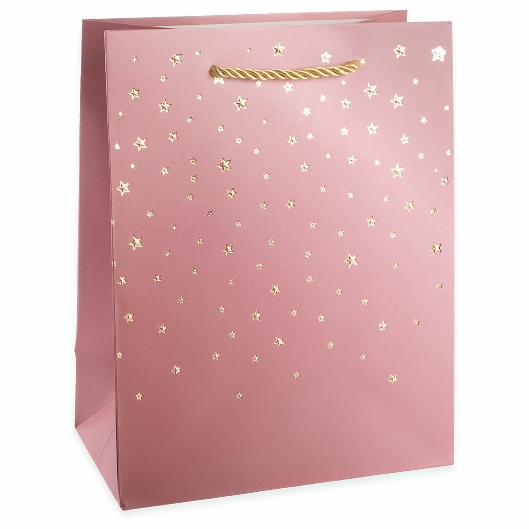 Пакет подарочный Дон Баллон Звездное сияние Дизайн №1 Розовый Металлик 32х26х10 см