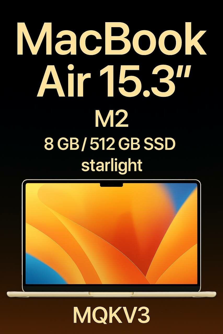 Ноутбук Apple MacBook Air 15.3” M2, 8 ГБ, 512 ГБ SSD, Starlight (MQKV3), «русская гравировка»