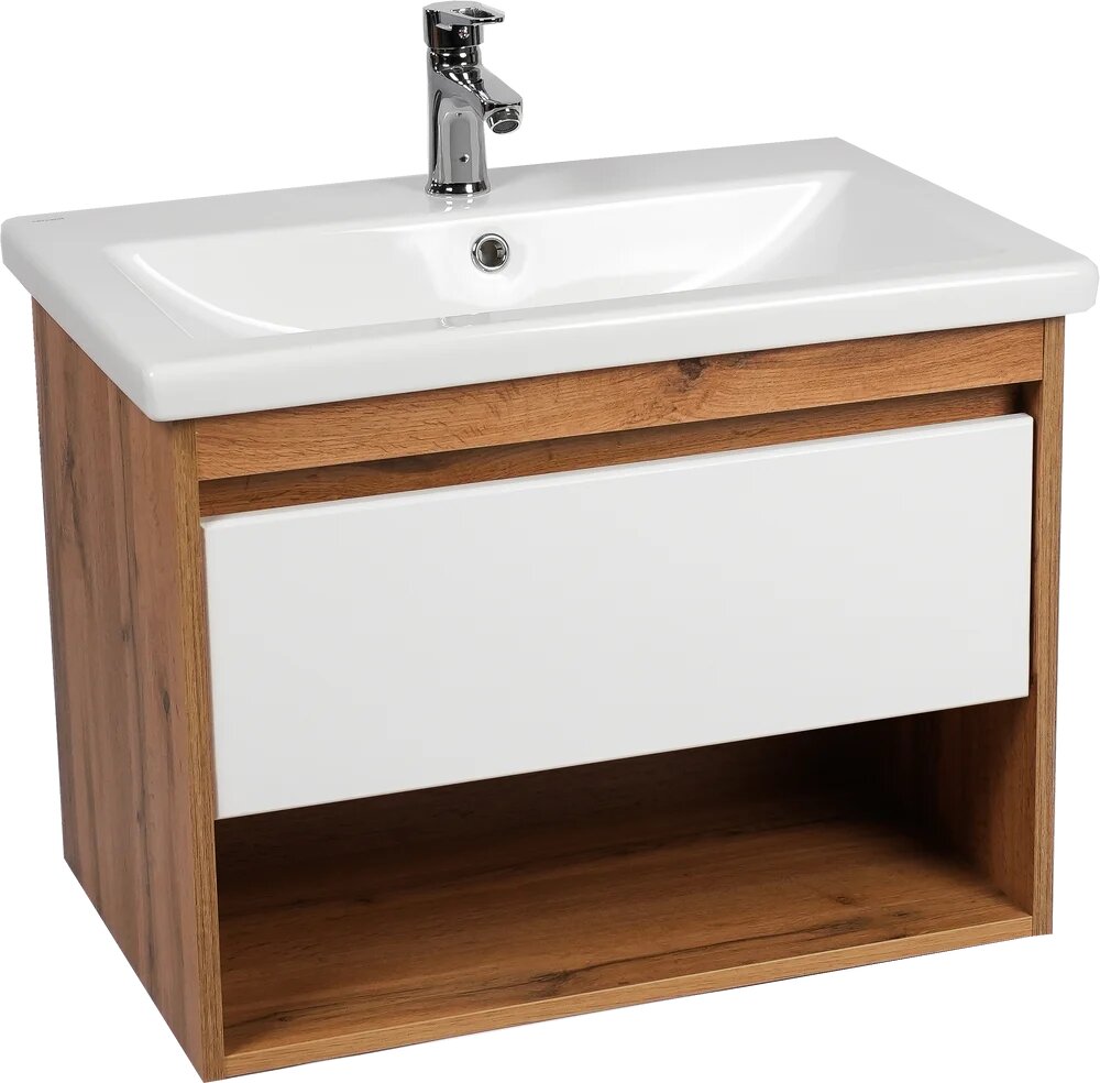 Тумба под раковину без столешницы VIANT Бостон 70 подвесная дуб вотан белая 1 ящик