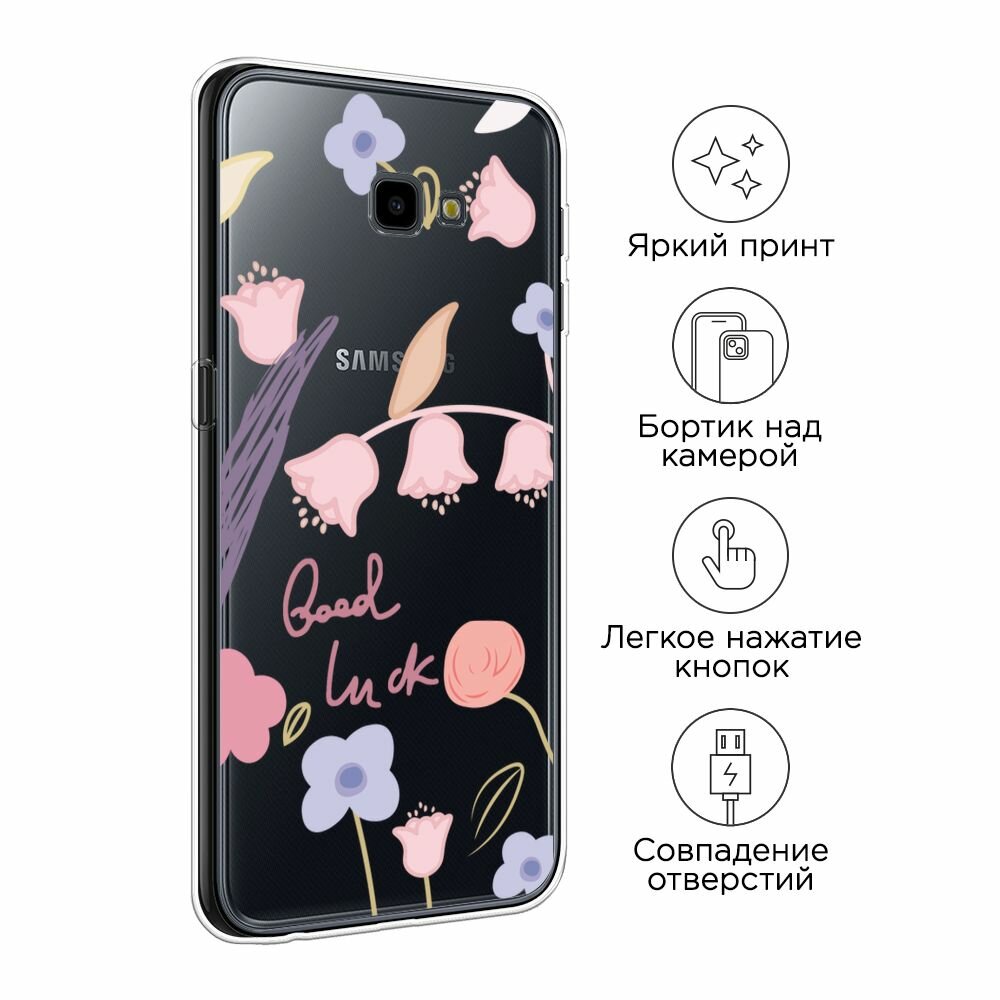 Чехол на Samsung Galaxy J4 Plus 2018 / Самсунг J4 Plus 2018 с принтом "Lucky flowers", прозрачный — фото 1