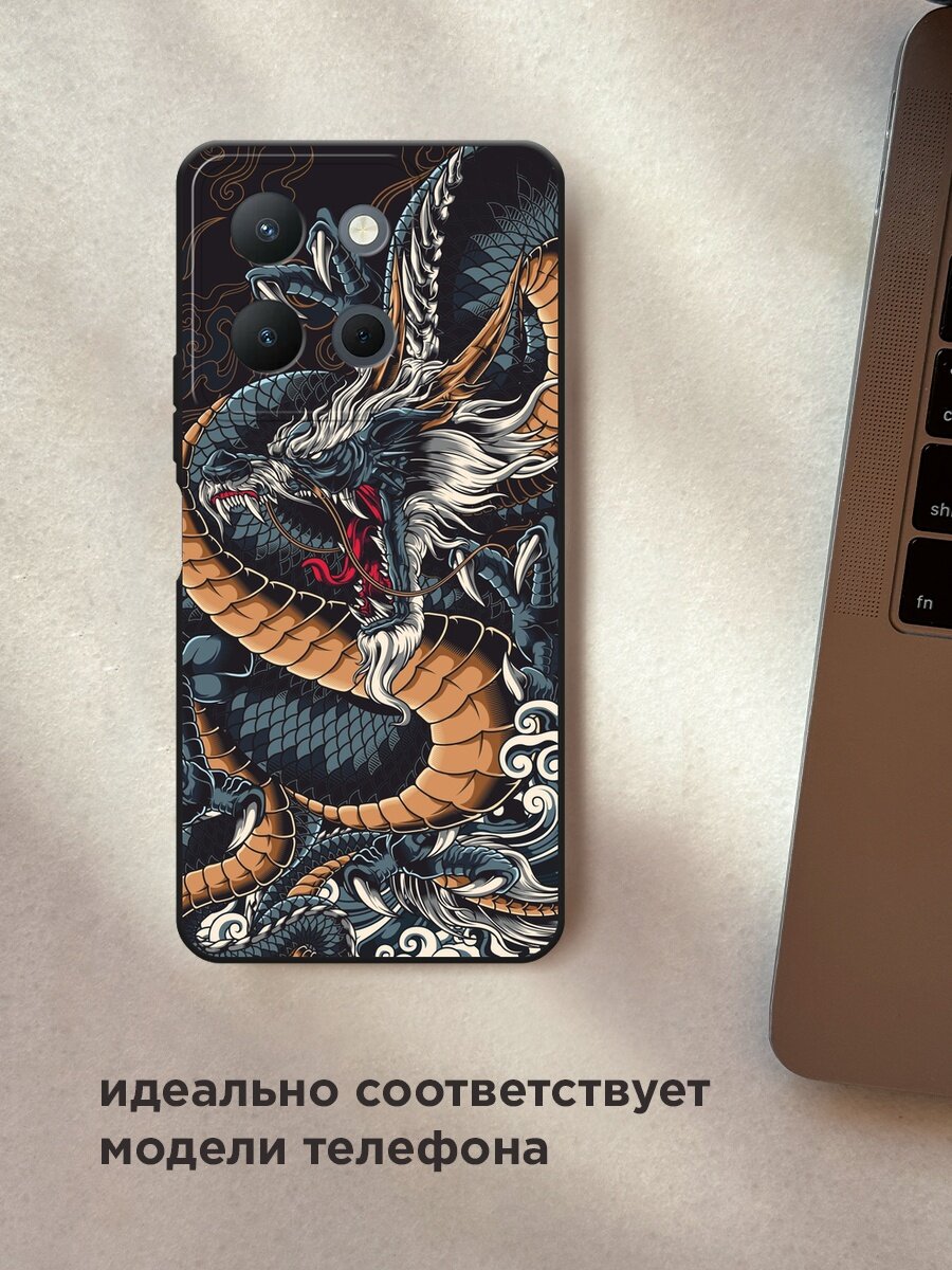 Черный матовый чехол на Vivo Y36 4G / Виво Y36 4G с принтом "Japanese Dragon" — фото 1