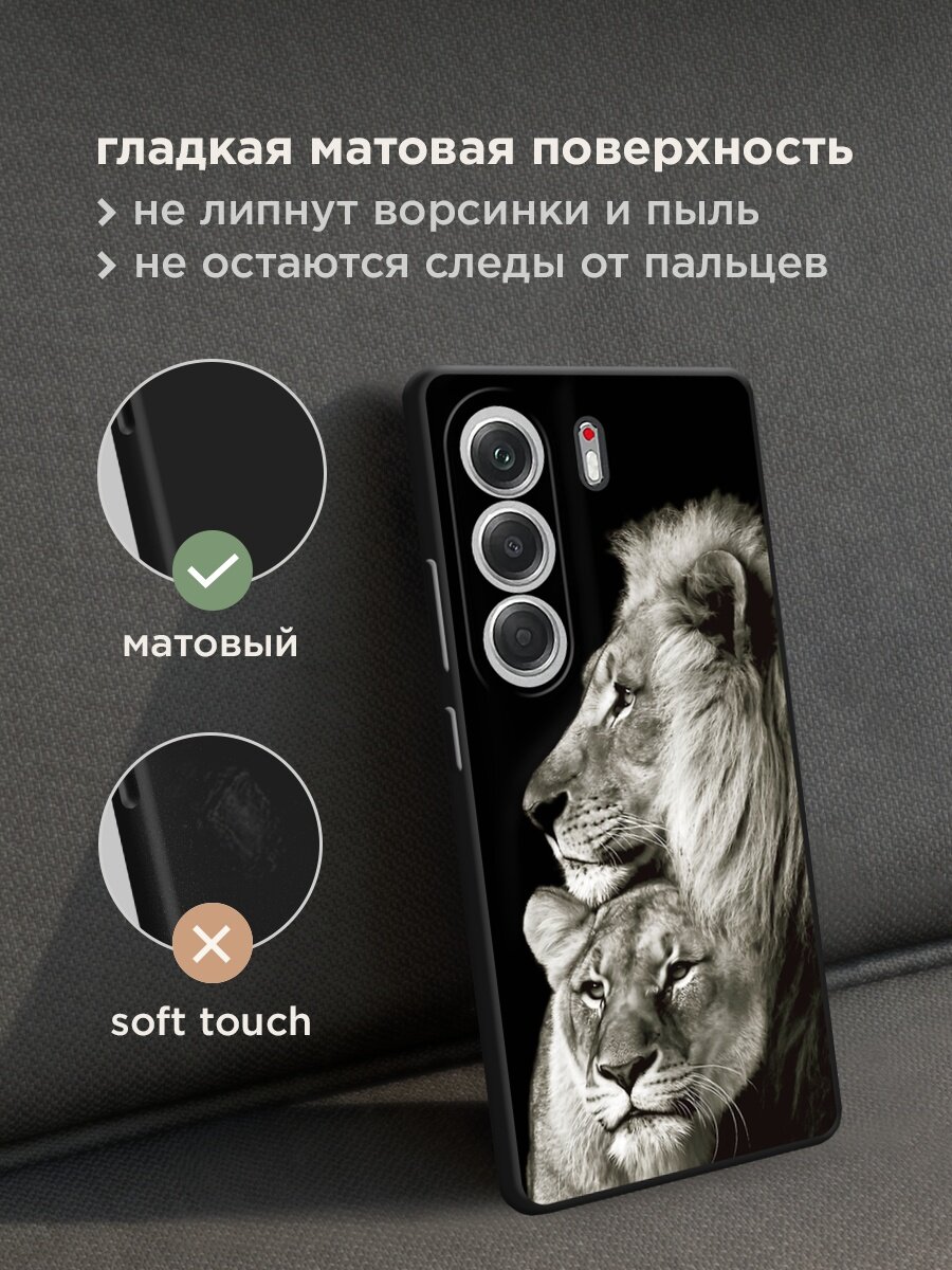 Черный матовый чехол на Tecno Camon 40 / Текно Камон 40 с принтом "Лев и львица" — фото 1