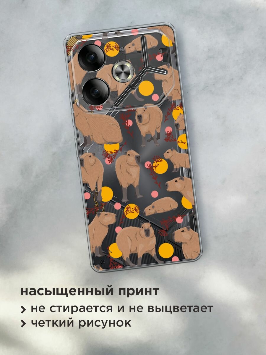 Чехол на Tecno Pova 6 / Текно Пова 6 с принтом "Капибара паттерн", прозрачный — фото 1