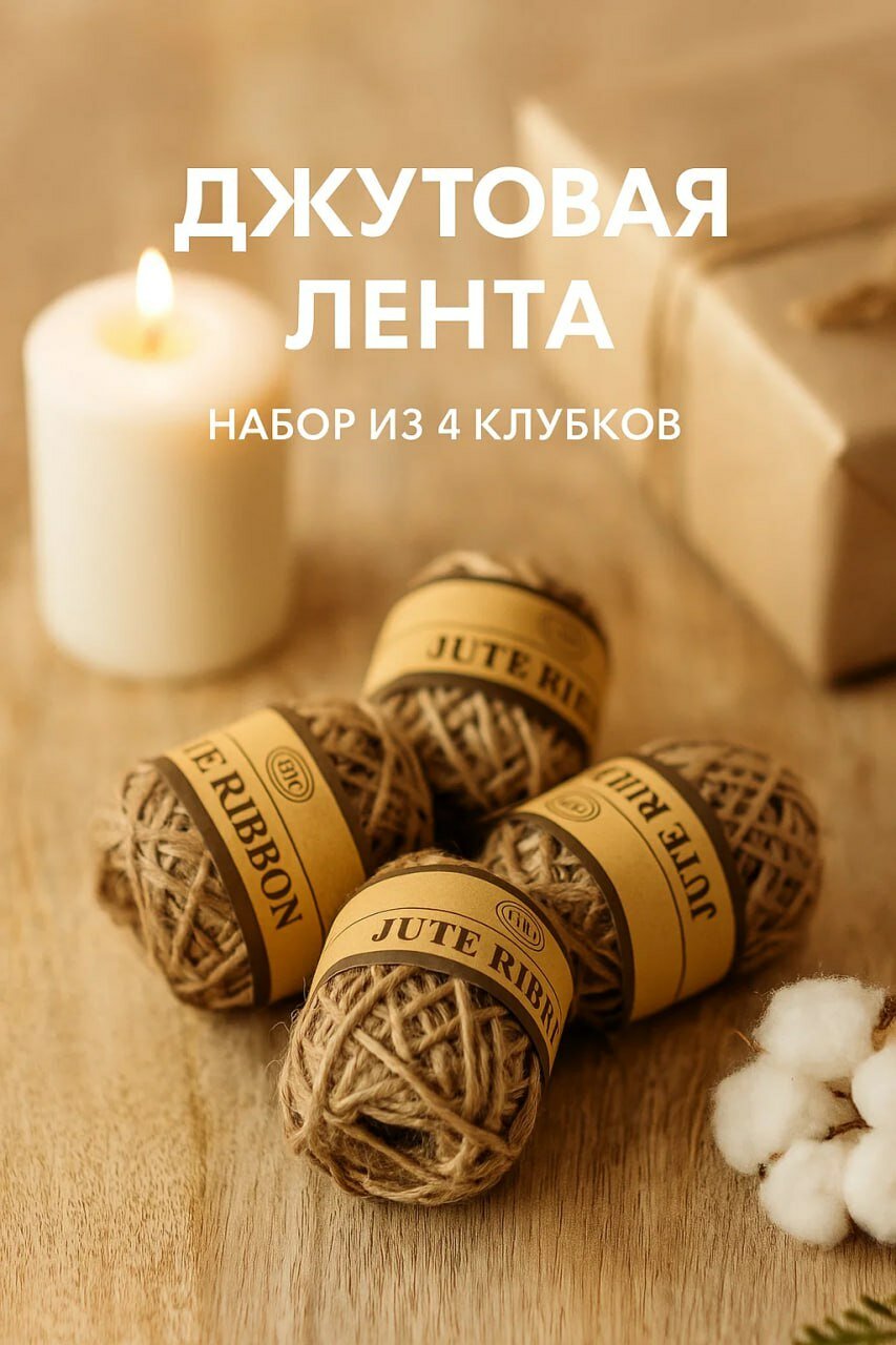 Джутовая лента для декора и упаковки • Набор из 4 клубков по 10 метров — натуральный шпагат для подарков и рукоделия