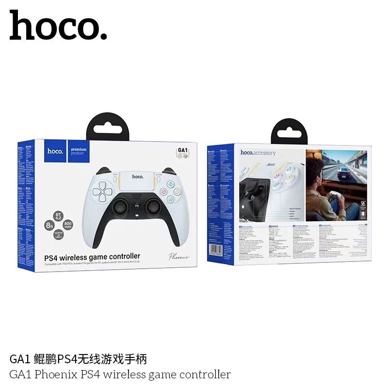 Геймпад Hoco GA1 Phoenix — беспроводной игровой контроллер для PS4/PS5/PC, Bluetooth 4.2, 800 мАч, черно-белый