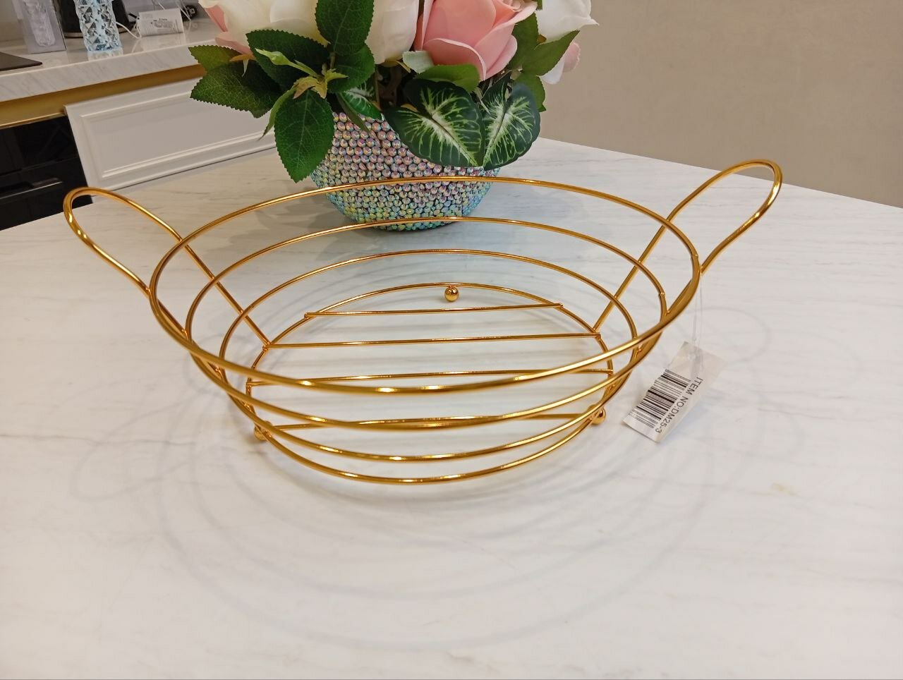 Корзина для хлеба и фруктов, круглая, хлебница, с съемным чехлом, золото