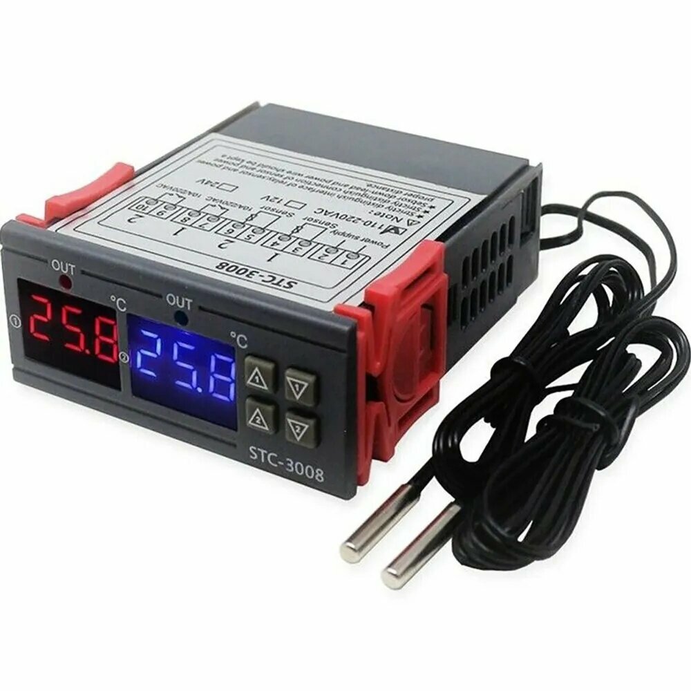 Цифровой термостат с двойным дисплеем и датчиками, 12V