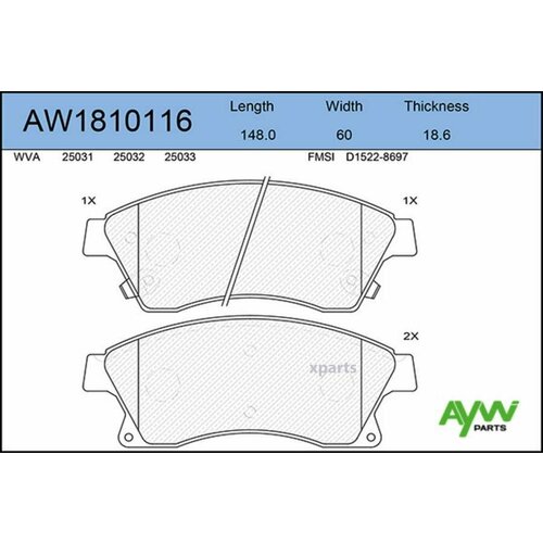 AYWIPARTS AW1810116 Колодки тормозные передние CHEVROLET Cruze 09>, OPEL Astra J 1.6-2.0TD 09>