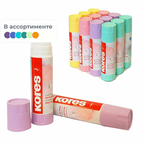 Комплект 5 штук, Клей-карандаш 40г Kores Pastel ассорти: розовый, желтый, фиолетовый , мятный