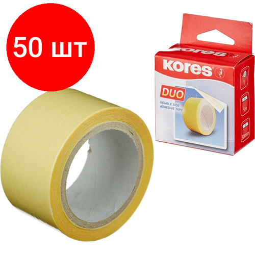 Комплект 50 штук, Клейкая лента канцелярская KORES двусторонняя 30х5 55530