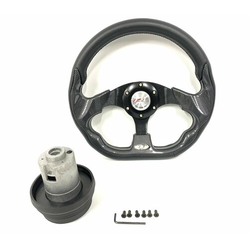 Спортивный руль 4156F-чёрный карбон с адаптером на ВАЗ 2108,2109,21099,2113,2114,2115,2110,2111,2112
