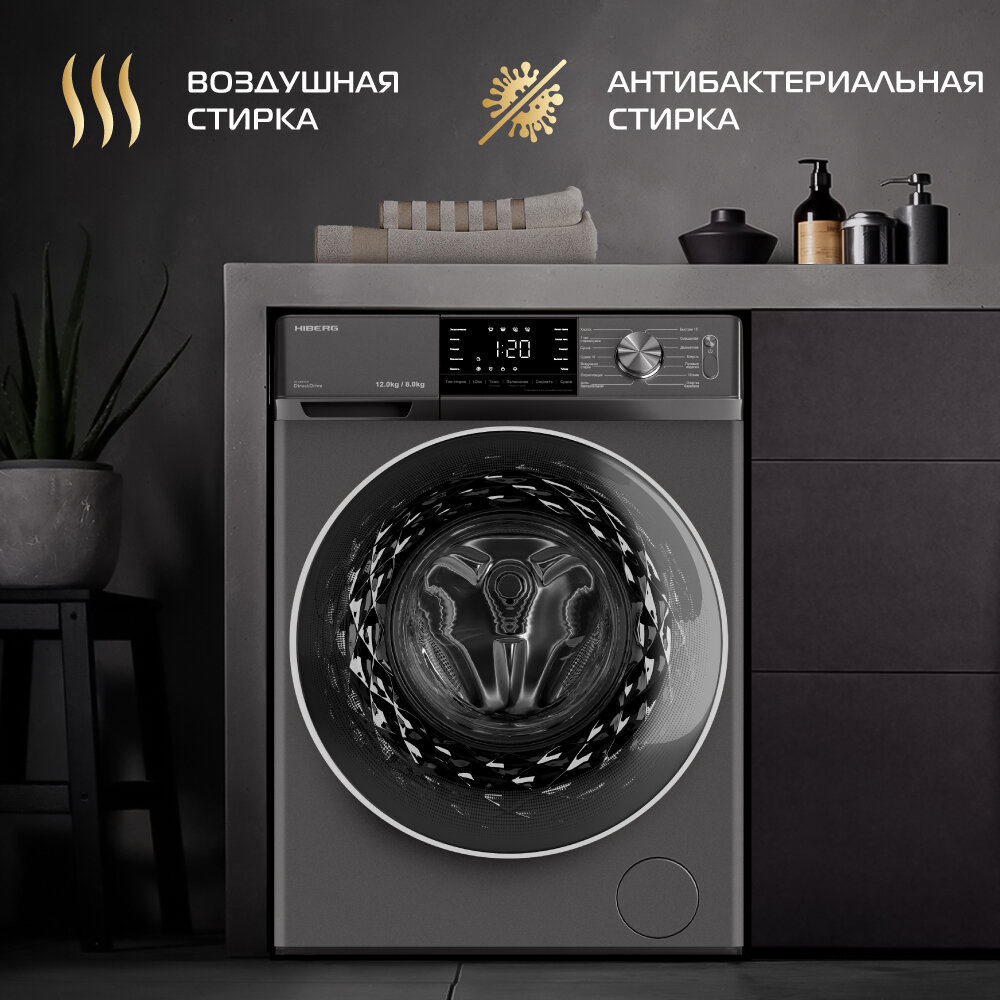 Стиральная машина с сушкой HIBERG i-DDQ6A - 12814 Sd, инвертор, прямой привод, 12 кг, темно-серый — фото 9