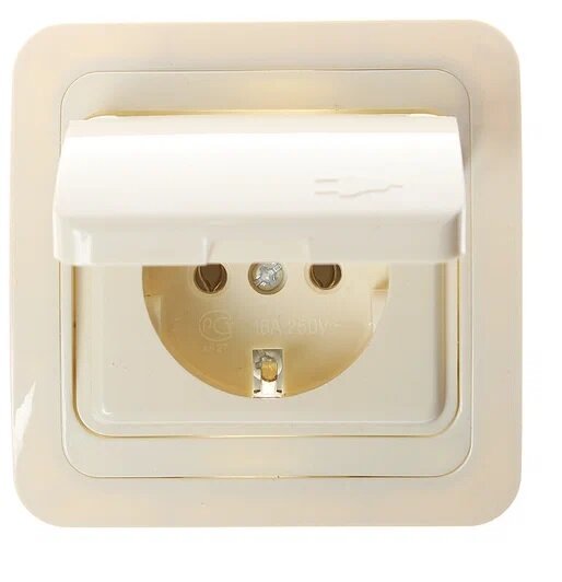фото Розетка одноместная с крышкой и заземлением керамика Powerman classic 2029