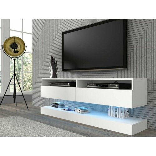 Тумба под телевизор подвесная Интериория, TU-004-4418, с подсветкой, 200х30х40 Белая