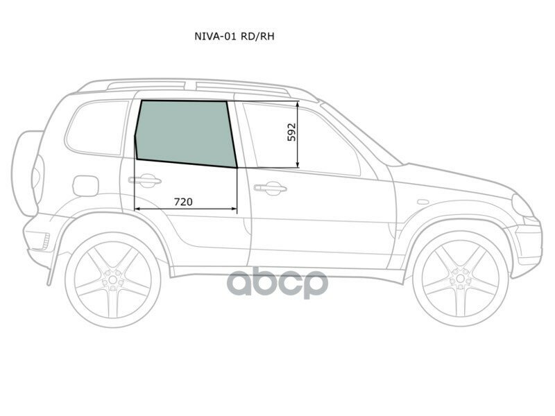 Стекло Боковое Опускное (Сзади/ Справа/ Цвет Зеленый) Chevrolet Niva 98- XYG арт. NIVA-01 RD/RH