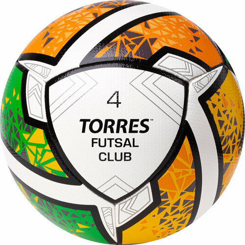 Мяч футзальный TORRES Futsal Club NEW, размер 4, со слабым отскоком, поставляется накаченным