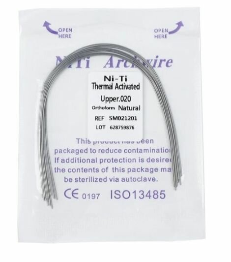 фото Дуги ортодонтические Ni-Ti нижние круглое сечение 0.19*0.25 10шт в упаковке супер эластичные для брекетов SuperElastic Ovoid Upper