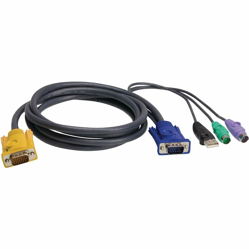 Шнур, мон, клав.+мышь USB, SPHD=>HD DB15+USB A-Тип+2x6MINI-DIN, Male-4xMale, 8+8 проводов, опрессованный, 1.8 метр, черный, (с поддерKой KVM PS/2) ATEN 2L-5302UP