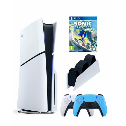 Приставка Sony Playstation 5 slim 1 Tb+2-ой геймпад(голубой)+зарядное+Sonic игровая консоль sony playstation 5 slim blue ray 1tb white cfi 2000a