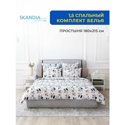 Комплект постельного белья SKANDIA design by Finland 1,5 спальный Микро Сатин, 2 наволочки, X155 Растения и птицы