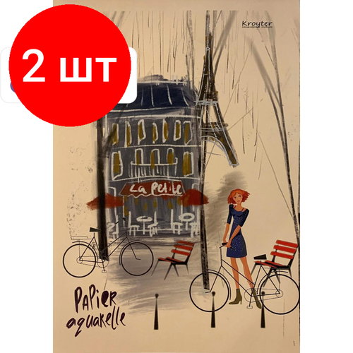 Комплект 2 штук, Альбом для рисования акварелью Kroyter 40л, склей А4, Город, фольга,60120