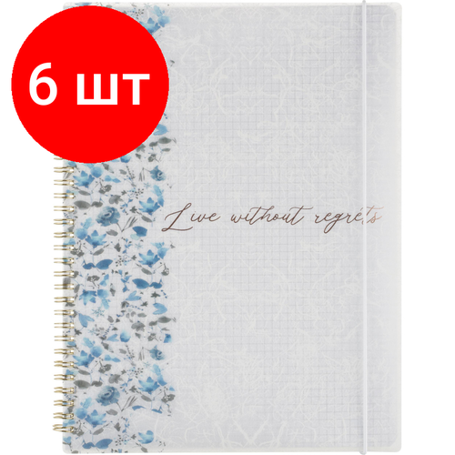 Комплект 6 штук, Бизнес-тетрадь Attache Selection Bloom A4 80л, клетка, спираль 218х294мм бизнес тетрадь attache selection bloom a5 80л клетка спираль 145х