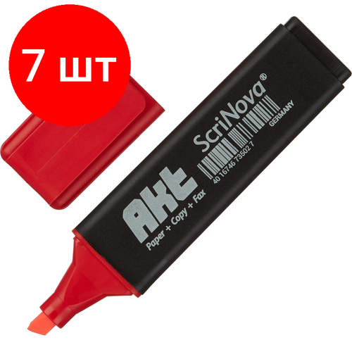 Комплект 7 штук, Маркер текстовыделитель ScriNova Akt красный 1-5 мм