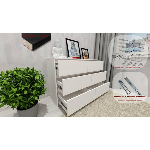 Комод Варвара К6Я 1600 Белый Шагрень