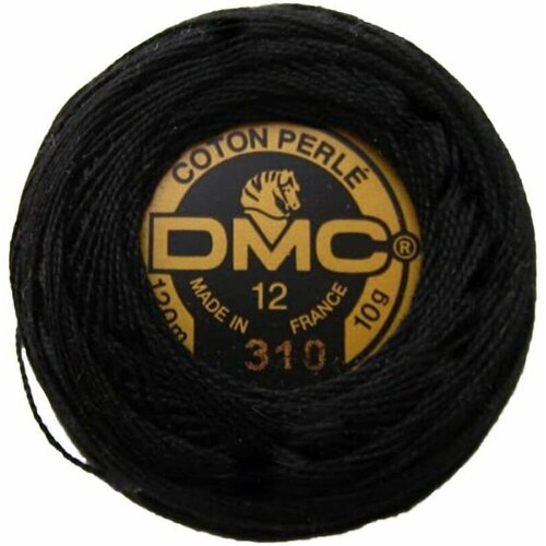 Нитки для вышивания DMC PEARL COTTON (№ 12, цвет - 310 черный, 10 гр. / 120 м.) нитки для вышивания dmc pearl cotton 12 10 гр 120 м цвет 931 темно синий