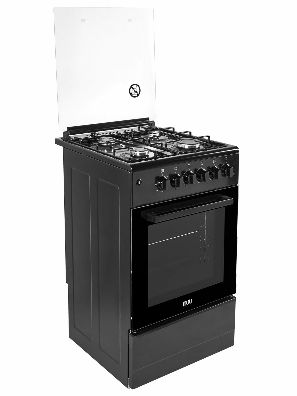 Кухонная плита MIU 5016 ERP ГК LUX черная 50 см, газовая с электрической духовкой, газ-контроль, электроподжиг, 3 режима духовки
