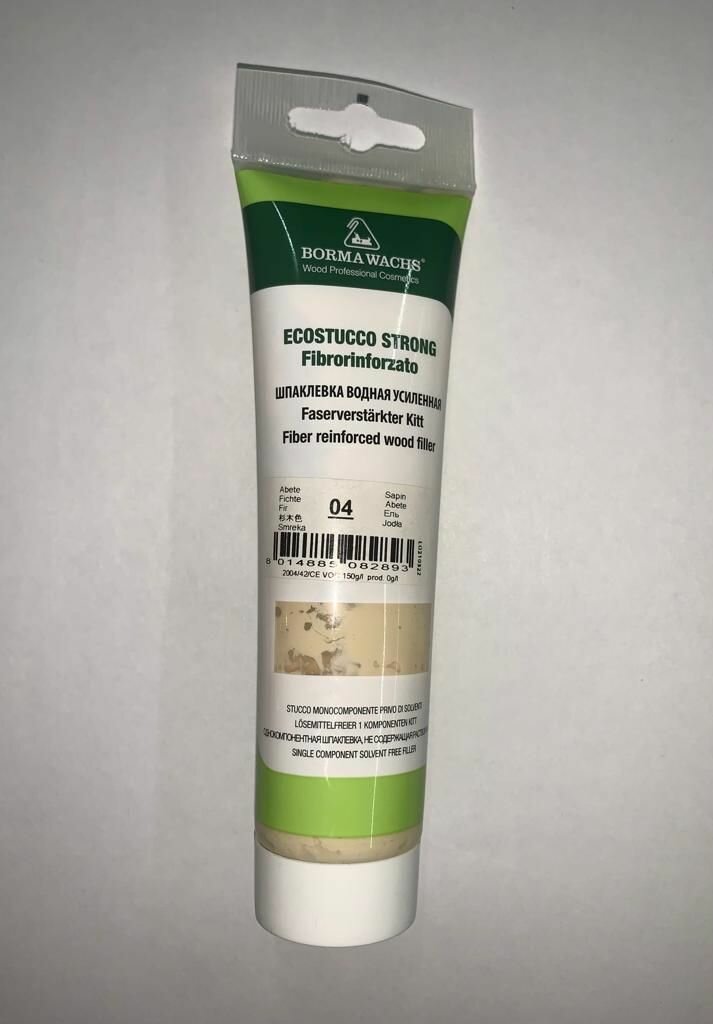 фото Шпаклёвка водная усиленная по дереву, безусадочная, в тубе, Borma Wachs Ecostucco 250гр. Ель 04, Быстро сохнет, легко шлифуется.