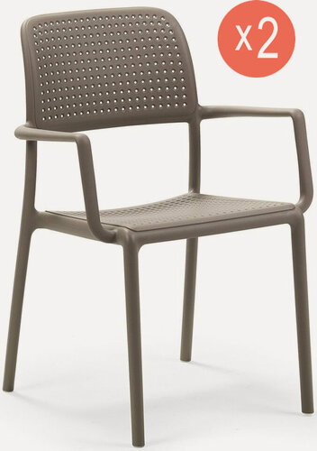 Изображение товара Комплект стульев 2 шт садовых Nardi Bora, Италия, пластиковые, с подлокотниками, для дачи и балкона, цвет тортора