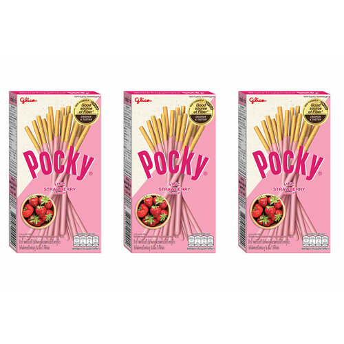 Glico Печенье Pocky Клубника, 45 г, 3 уп