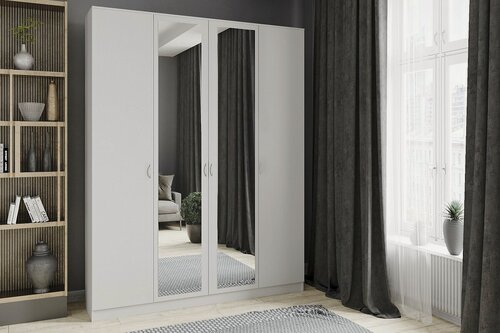 Изображение товара Шкаф распашной МебельЛэнд24 Лайт-4 Белый 200x50x250 для одежды четырехдверный с зеркалом