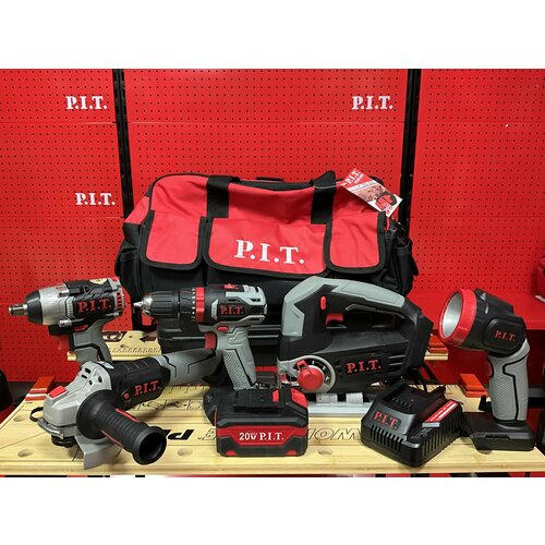Набор аккумуляторного инструмента PIT One Power Дрель ударная - шуруповерт Гайковерт Угловая шлифмашина Лобзик Фонарь АКБ 40 Ач зарядное устройство 29950₽