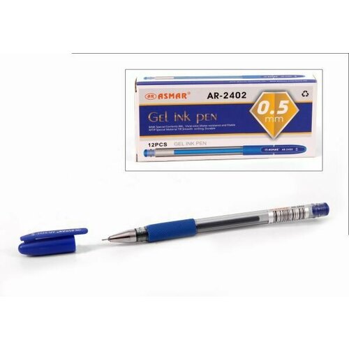 Ручка гелевая синяя игольчатый наконечник с резиновым держателем "ASMAR"