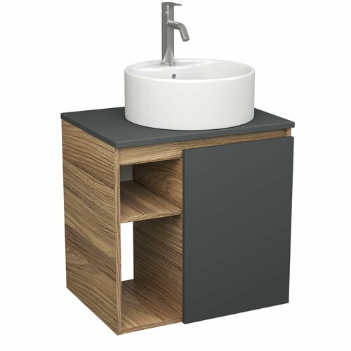 Тумба Bau Dream Blackwood 60 правая, графит, раковина BAU Element D40, белая, смеситель Hotel Dream, нерж. сталь