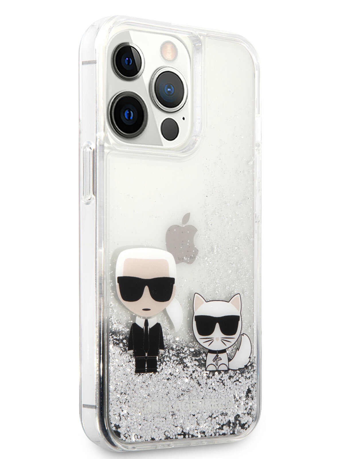 Lagerfeld для iPhone 13 Pro чехол Liquid glitter Karl & Choupette Hard Silver