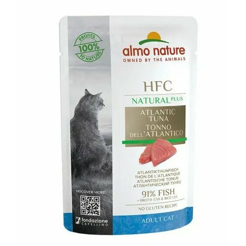 Almo Nature Паучи для кошек Атлантический тунец 91% мяса (HFC Natural Plus - Natural - Atlantic Tuna), 55гр (24 пауча)