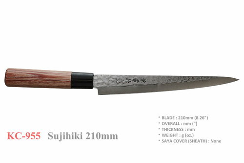 Нож кухонный Sujihiki 210 мм, сталь DSR-1K6, рукоять стабилизированная древесина - KANETSUNE