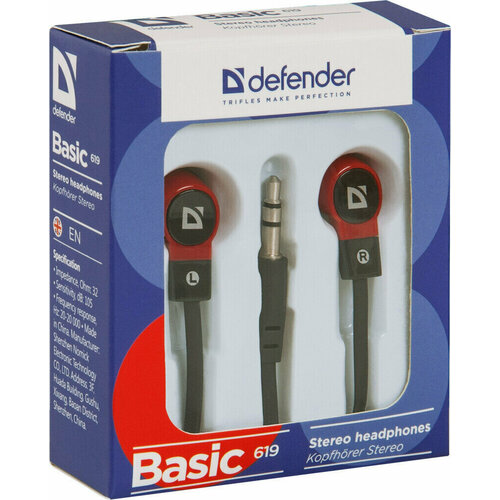 Наушники Defender Basic 619 черныйкрасный 265500₽