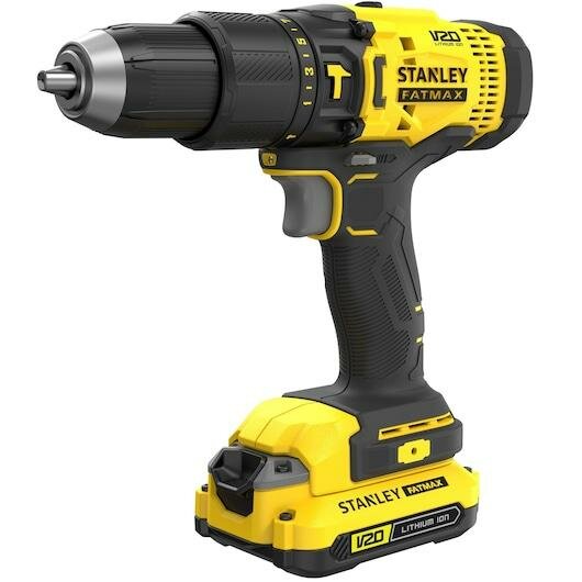 Аккумуляторная ударная дрель STANLEY FATMAX V20, 18 В, 50 Нм, 1500 об/мин, 25500 уд/мин, с 2 АКБ 1.5 АЧ и ЗУ, в кейсе, SFMCD711C2K - фото №1