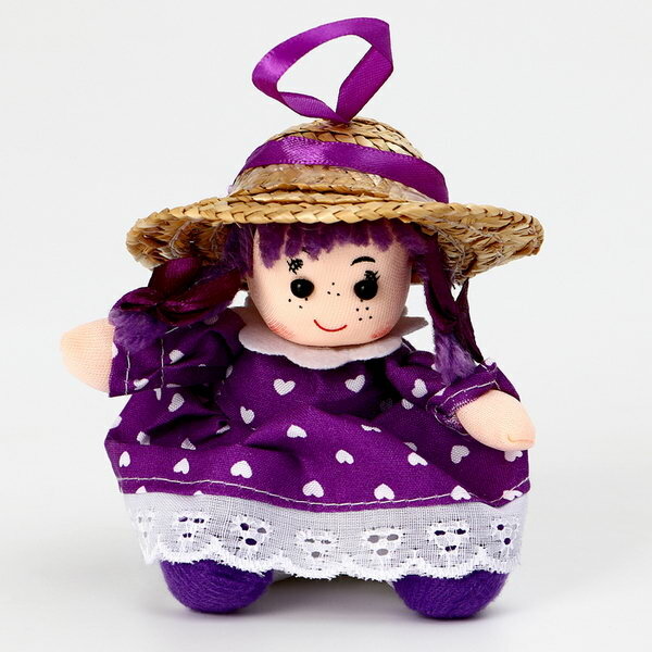 Мягкая игрушка "Кукла" в фиолетовом платье, на подвесе, 10 см