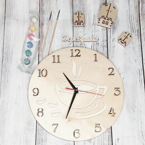 фото Часы время для кофе, набор для росписи деревушка