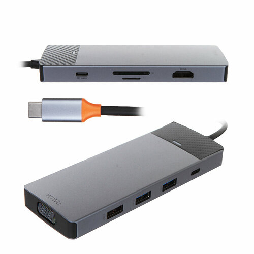 Хаб USB Wiwu Linker A921HV 9-in-1 USB-C Grey 6976195094046 хаб usb wiwu cyber cb012 12 in 1 usb c space grey 6936686411752