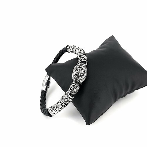 Плетеный браслет, 1 шт., размер 21 см, размер one size, черный, серебряный