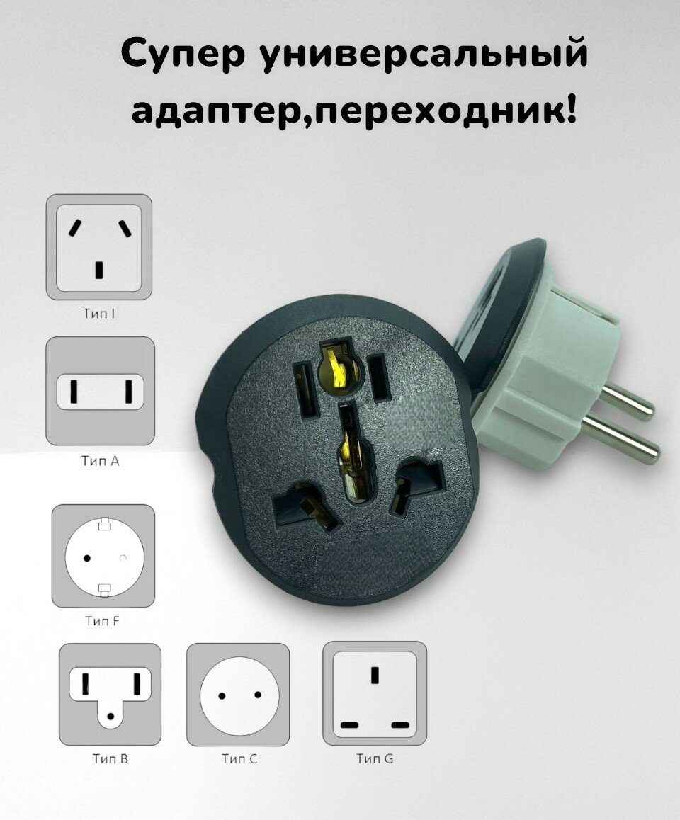 фото Универсальный адаптер/ переходник/ Сетевой адаптер на евро вилку/Серый